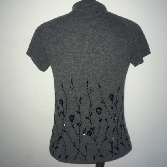 VTG Y2K BRITISH KHAKI CASHMERE BLEND BEADED TEE SZ S - Picture 2 of 5